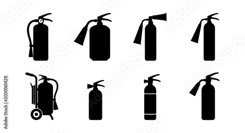 Foto Fire Extinguisher Icons Set, Safety Equipment Vector Graphics, Emergency Respons