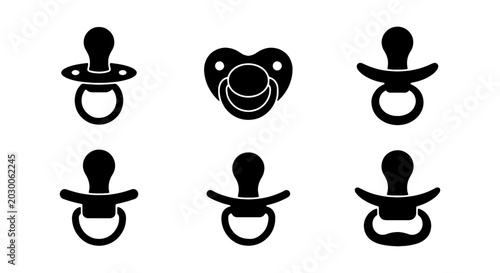 Quadro su tela Six Black Pacifier Icons, Baby Soother Symbols, Infant Dummy Graphics, Newborn N