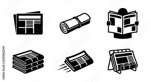Foto Newspaper Icons Set, Vector Graphics for News and Information Media, Reading and