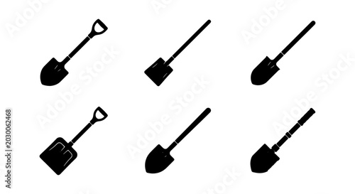 Fotografie Shovel Icons Set, Garden Tools Vector Collection, Digging Equipment Graphics, Ag