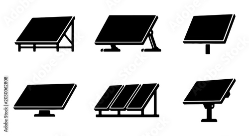 Bild auf Leinwand Solar Panel Icons Set, Renewable Energy Technology, Sustainable Power Generation