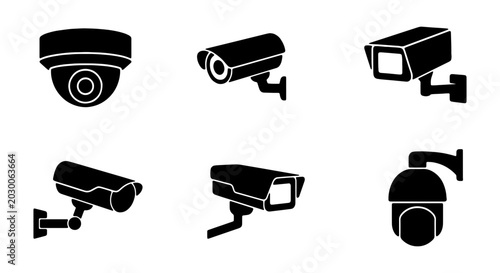 Bild auf Leinwand Security Camera Icons, Surveillance System Vector Graphics, CCTV Equipment Set,