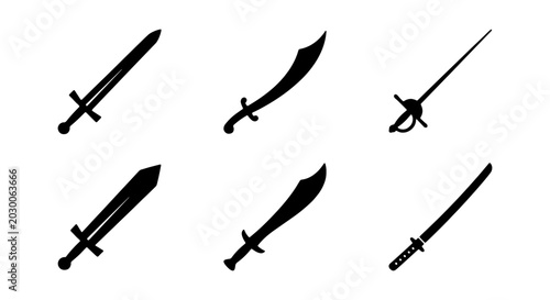 Fotografie Diverse Sword Silhouettes Collection, Medieval Weapon Icons, Historical Blade Gr