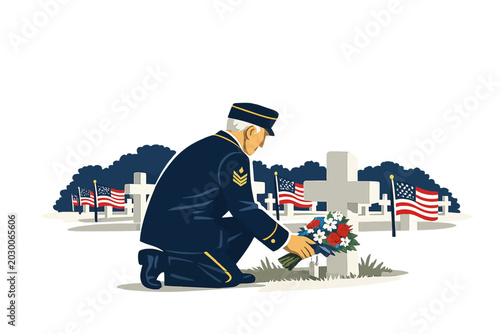 Fotografía Veterano en homenaje ante la tumba