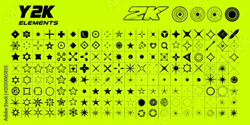 y2k cyber elements graphic collection on a lime green background