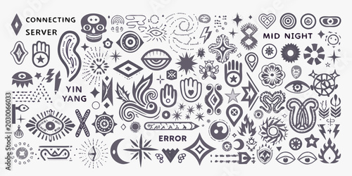 abstract tribal symbols and shapes collection hand drawn style