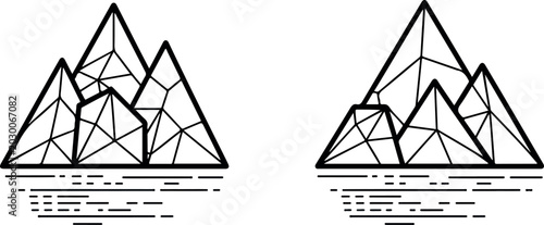Fotografia Geometric polygon mountain range reflections on water surface using abstract triangular line art composition