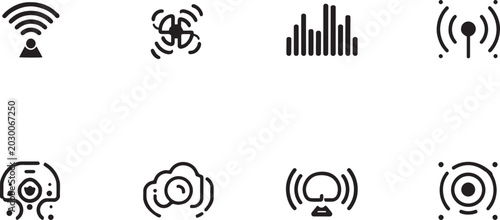 Fotografija Wireless signal and sound waves line icons set
