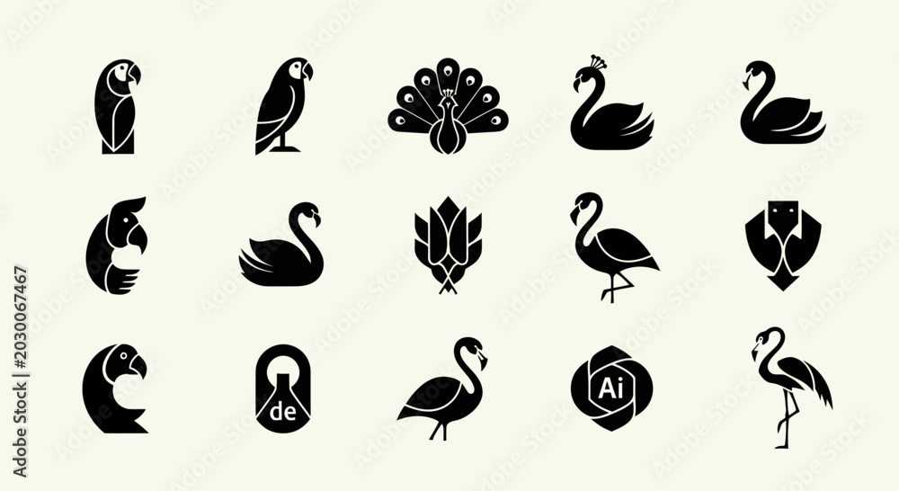Fototapeta premium Vector Icon Set: Birds and Abstract Symbols