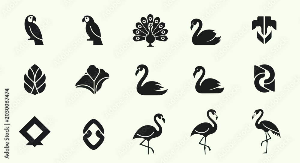 Fototapeta premium Vector Icons: Birds and Abstract Symbols Set