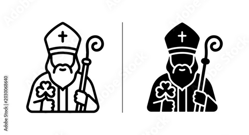 Εκτύπωση καμβά Saint Patrick Icon Set, Irish Cleric Vector, Clover Symbol, Religious Figure