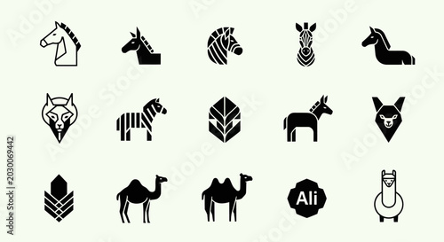 Photography Set of stylized animal icons and symbols, minimalist vector art