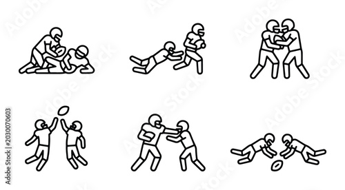 Фотография American Football Action Icons: Tackling, Running, Blocking, Catching, Sports Ve