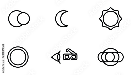 Foto Celestial Icons Set, Moon, Sun, Eclipse, Eye, 3D Glasses, Astronomy Symbols, Sim