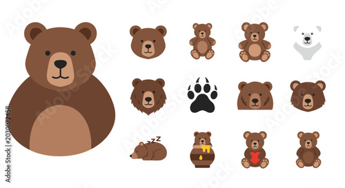 Collection of cute cartoon bear illustrations and icons