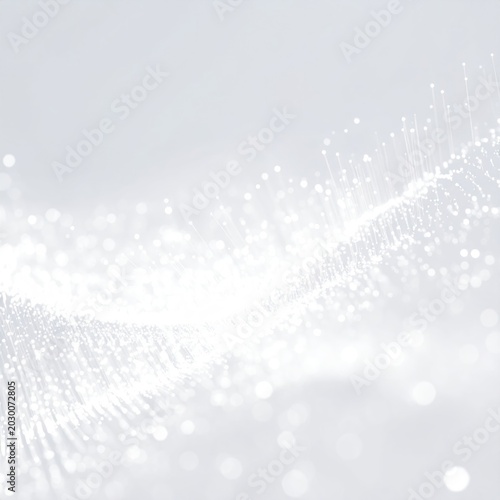 Ethereal white abstract wave of luminous particles and bokeh