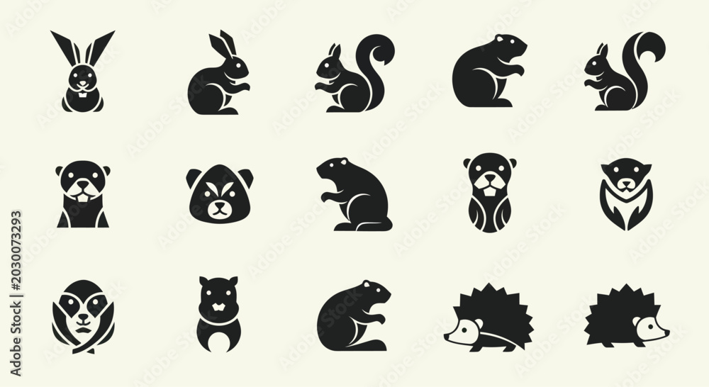 Obraz premium Cute Forest Animal Icons Set, Vector Silhouettes