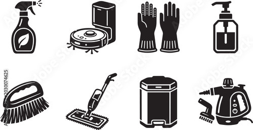 Tableau sur toile Home cleaning and smart sanitization icons set