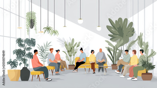 Relaxed Freelancer Office with Ceiling Plants