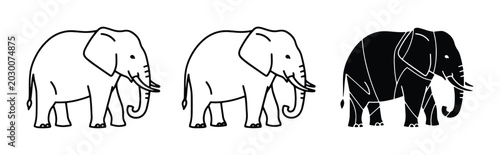 Photos Elephant Icons Set: Outline and Silhouette Vector Graphics for Wildlife and Safa