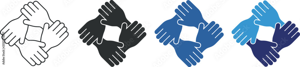 Fototapeta premium Four Variations of a Handshake Icon Representing Teamwork and Unity cooperation