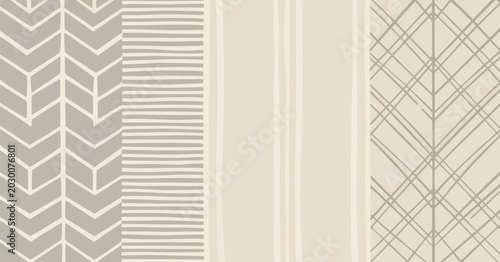 Fotografía Geometric Pattern Stripes Herringbone And Diamond Shapes In Neutral Tones illust