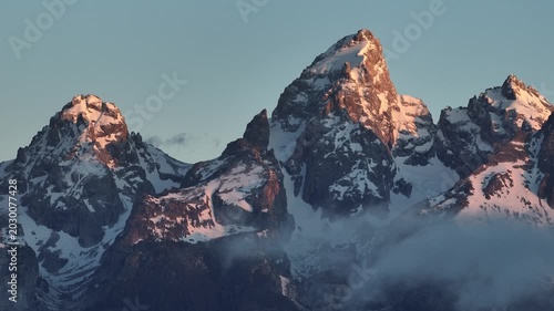 Snow Capped Mountains of Grand Teton National Park Wyoming Drone Aerial View