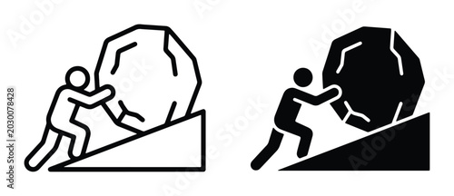 Quadro su tela Effort, Struggle, and Perseverance Icons: Person Pushing Boulder Uphill, Symboli
