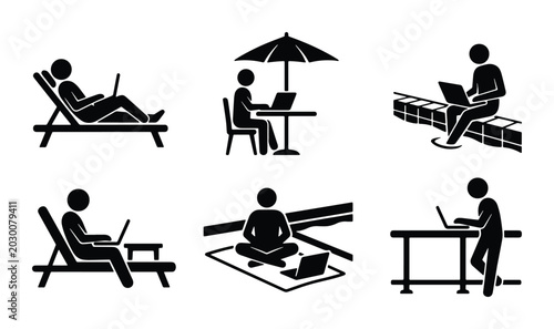 Tableau sur toile Remote Work Icons, Digital Nomad Lifestyle, Freelancer Work From Anywhere, Busin