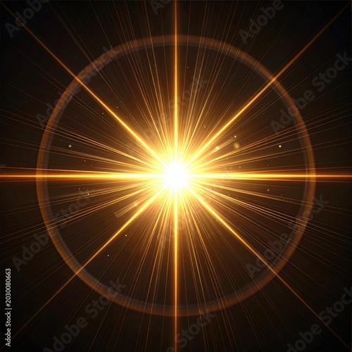 Brilliant golden starburst with lens flare against a dark background