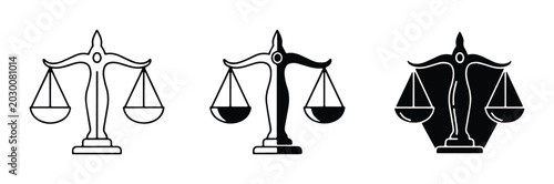 Foto Scales of Justice Icons: Law, Balance, Equality Symbols, Legal Weighing, Courtro