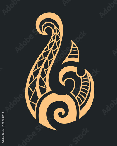 Εκτύπωση καμβά Stylized Polynesian hei matau (tribal hook) symbol inspired by traditional Maori sacred patterns