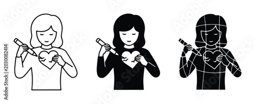 Fotografía Heart Tattoo Artist Vector Icons, Female Body Art Design Set, Creative Expressio