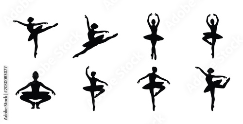 Fotografía Ballet Dancer Silhouettes Collection, Elegant Poses Vector Art, Graceful Female