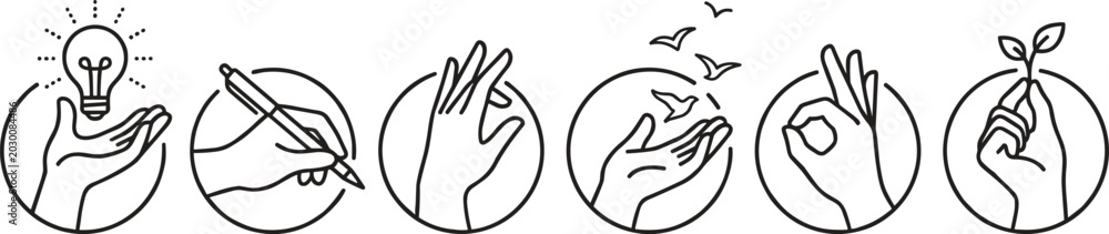 Fototapeta premium Hand gestures icon set for eco friendly and sustainability concepts