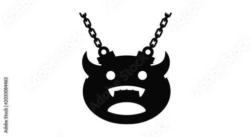 Photos Demon face with chain silhouette black graphic design on white background silhou