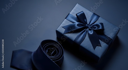 Luxury gift box with navy blue ribbon