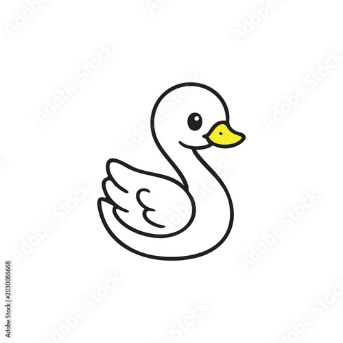 Cute Swan Illustration: A simple, charming illustration of a white swan with a yellow beak and dark eyes, depicted in a stylized, cartoonish manner.