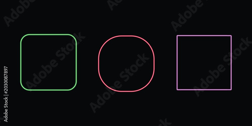 Fotografie Neon geometric shapes illustrating corner curvature transition, glowing rounded