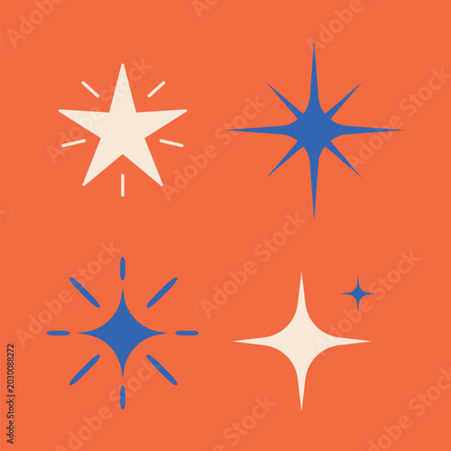 Star sparkle icon set. Artifical intelligence burst shapes. Minimal Y2K shine symbols for logo design, branding, stickers, social media and decorative elements. Generative AI apps icon magic stars