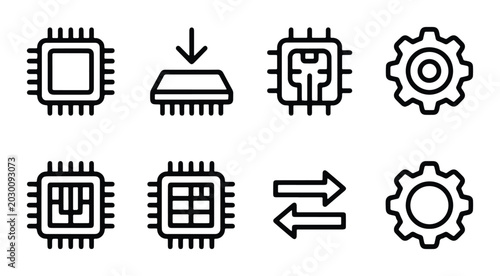 Tableau sur toile Computer Chip Icons, Microprocessor Symbols, Technology Hardware Graphics, Digit