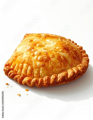Golden-brown pastry pocket with crimped edge, a baked delight