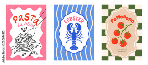 Foto Pasta lobster pomodoro tomato dolce vita italian food posters set