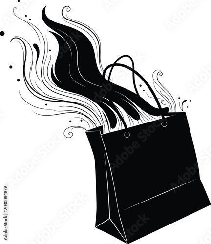 Burning shopping bag with smoke illustration