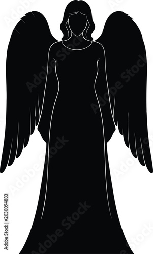 Angel silhouette with dark wings
