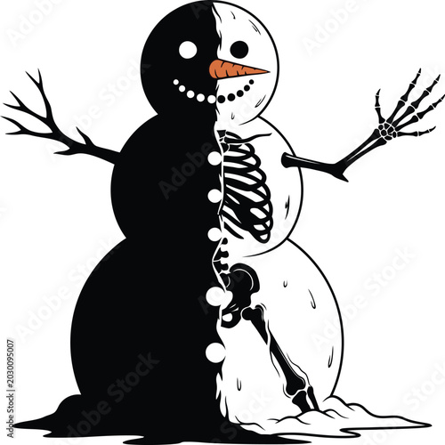 Creepy snowman skeleton illustration