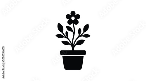 Quadro em tela Potted flower in pot black silhouette