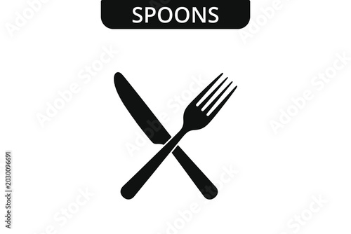 Bild auf Leinwand Black silhouette of crossed cutlery including spoons forks and knives on a white background