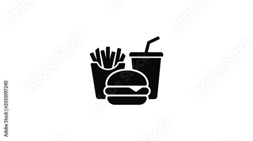 Tableau sur toile Fast food combo with burger fries and drink silhouette