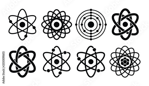 Schilderij op canvas Atomic Structure Icons, Science Symbols, Molecular Models, Chemistry Elements, P